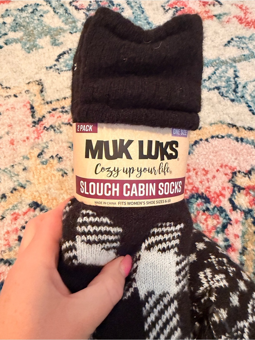 Muk Luks Black and White Slouch Cabin Socks - 2 Pack